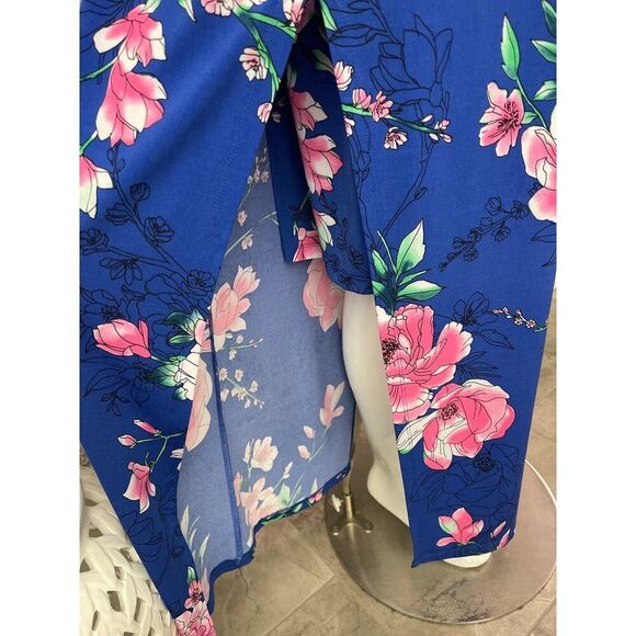 G.I.L.I Women Blue Floral Side Slit Maxi T-Shirt Dress Size L - Picture 7 of 10
